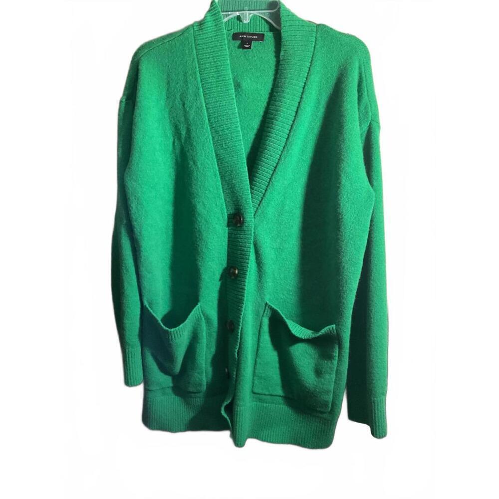 Ann Taylor Cozy Green Knit Cardigan with Pockets Large